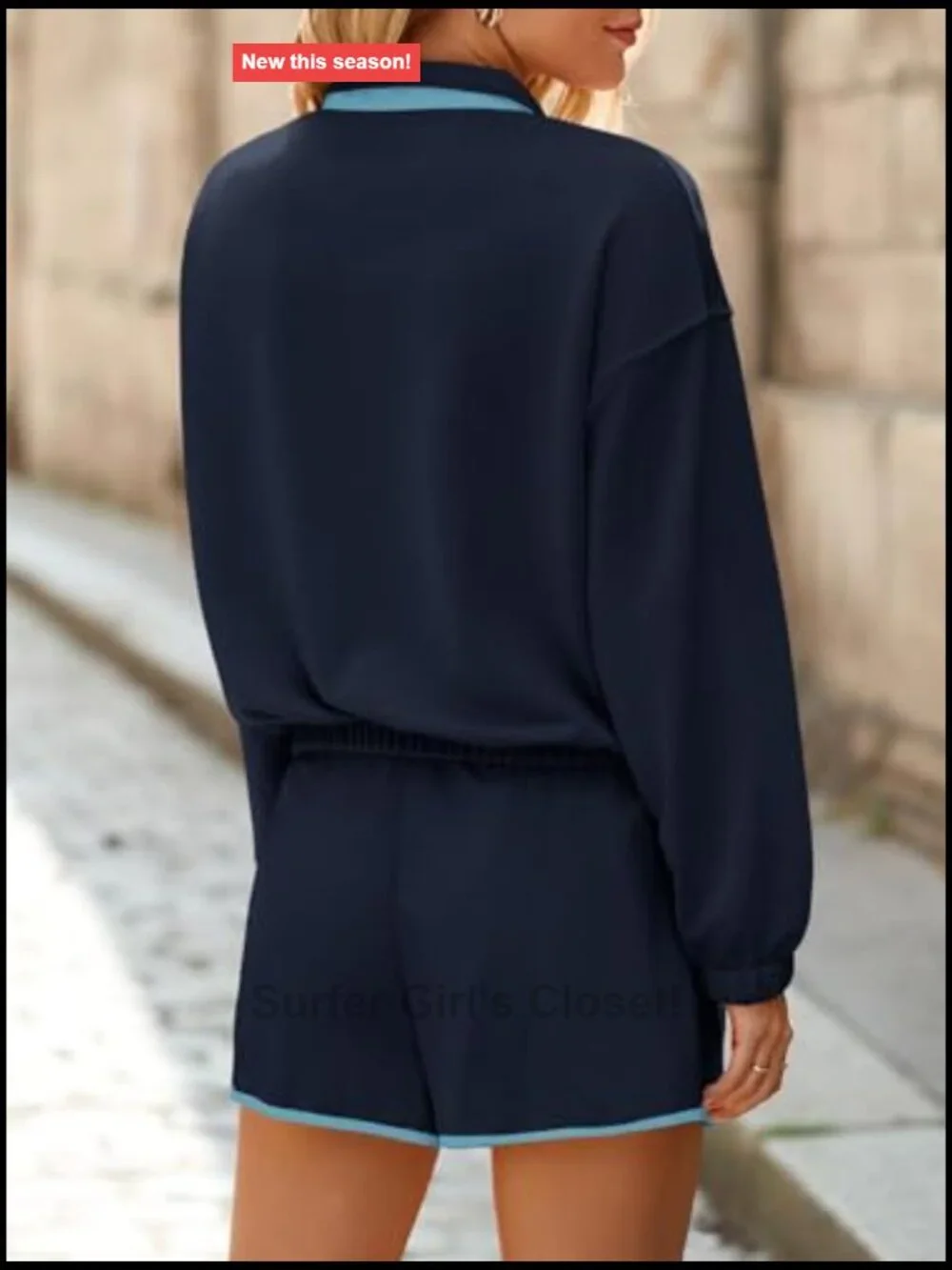 Women's 2 Piece Sets - Casual Half Button Color Block Sweatshirt and Running